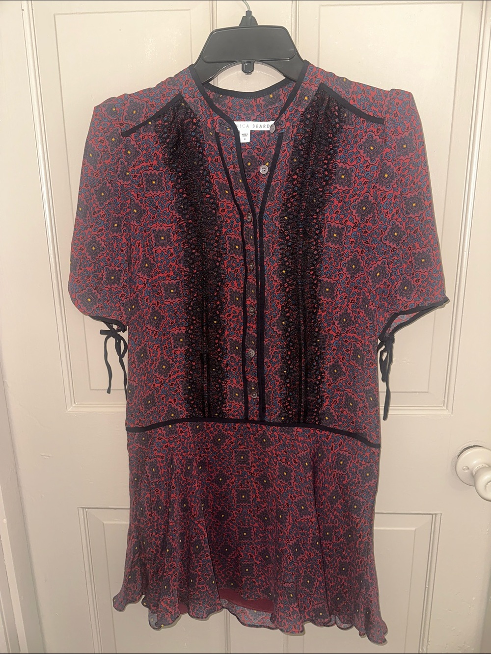 Veronica Beard 100% Silk Printed Mini Dress Size 4 Floral Ruffle